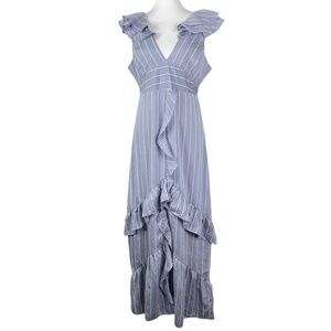 NWT English Factory Stripe Blue Maxi Dress Ruffles Sz. L